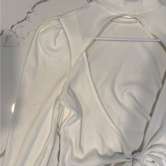 White Mock Sweater Top with Open Back - Picture 8 of 9